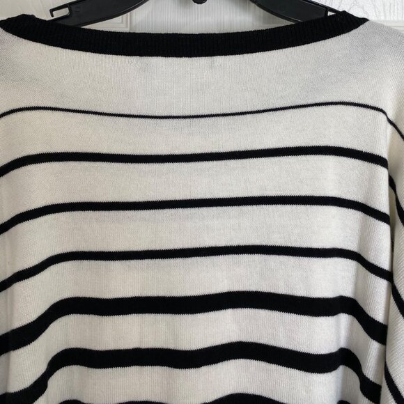 Lauren Ralph Lauren Womens Striped Black & Pearl Sweater 3X Cotton Blend Boatnec - Picture 7 of 7